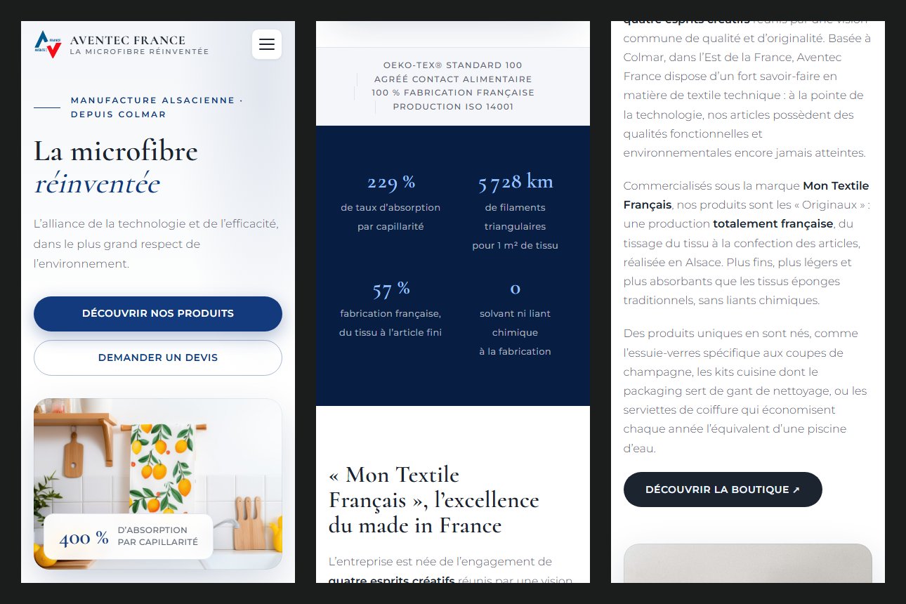 La version mobile : accueil, gammes et secteurs