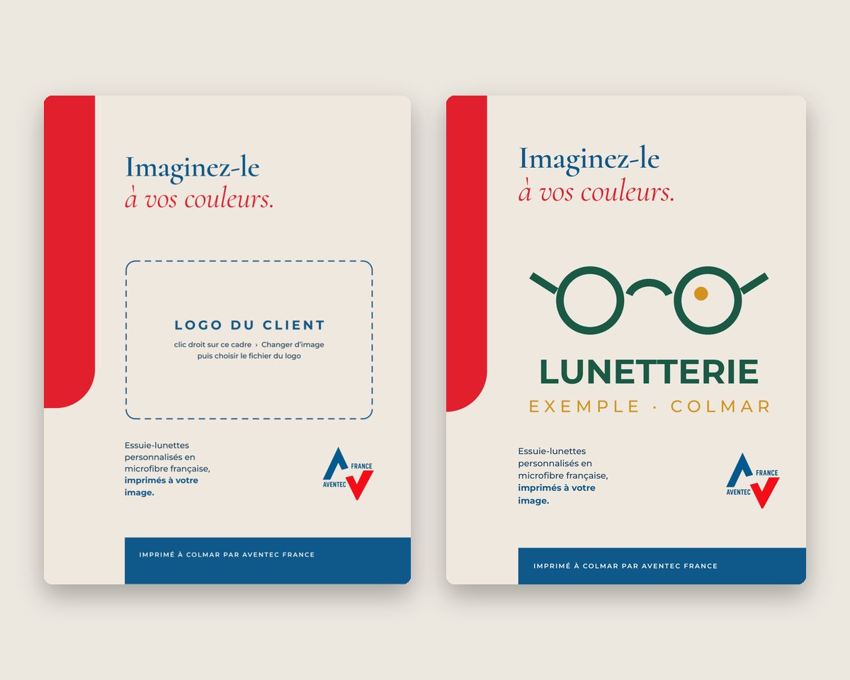 Le gabarit « logo du client » et un exemple rempli avec un logo fictif