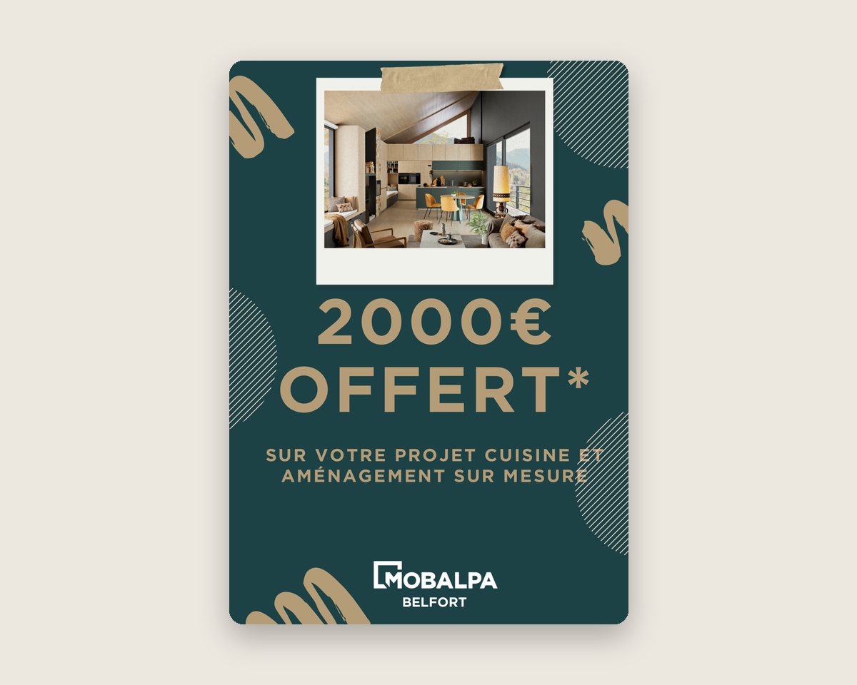Flyer A3 « 2 000 € offerts » sur les projets cuisine et aménagement