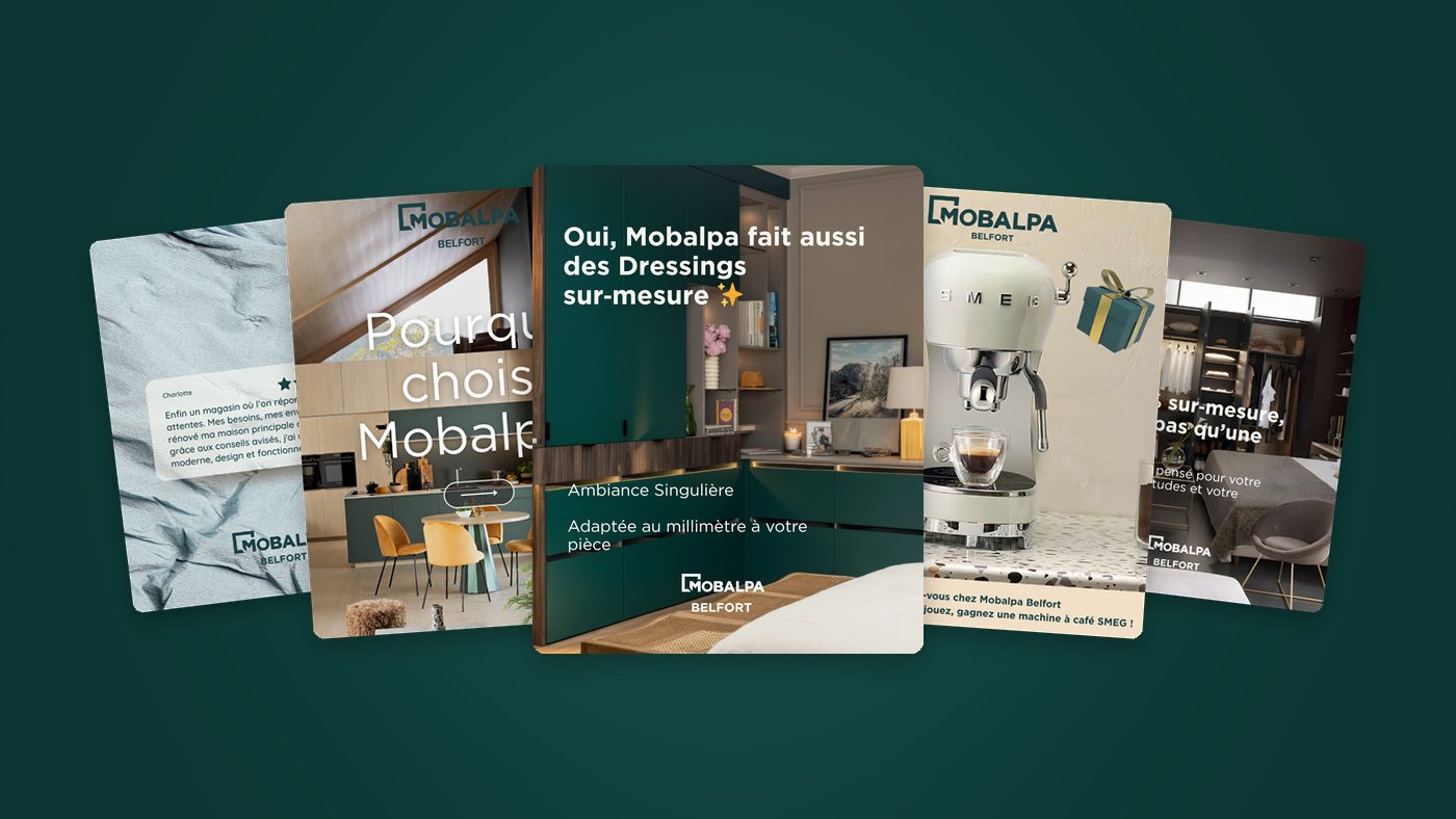 Carrousels, jeu-concours et avis clients pour le magasin Mobalpa de Belfort