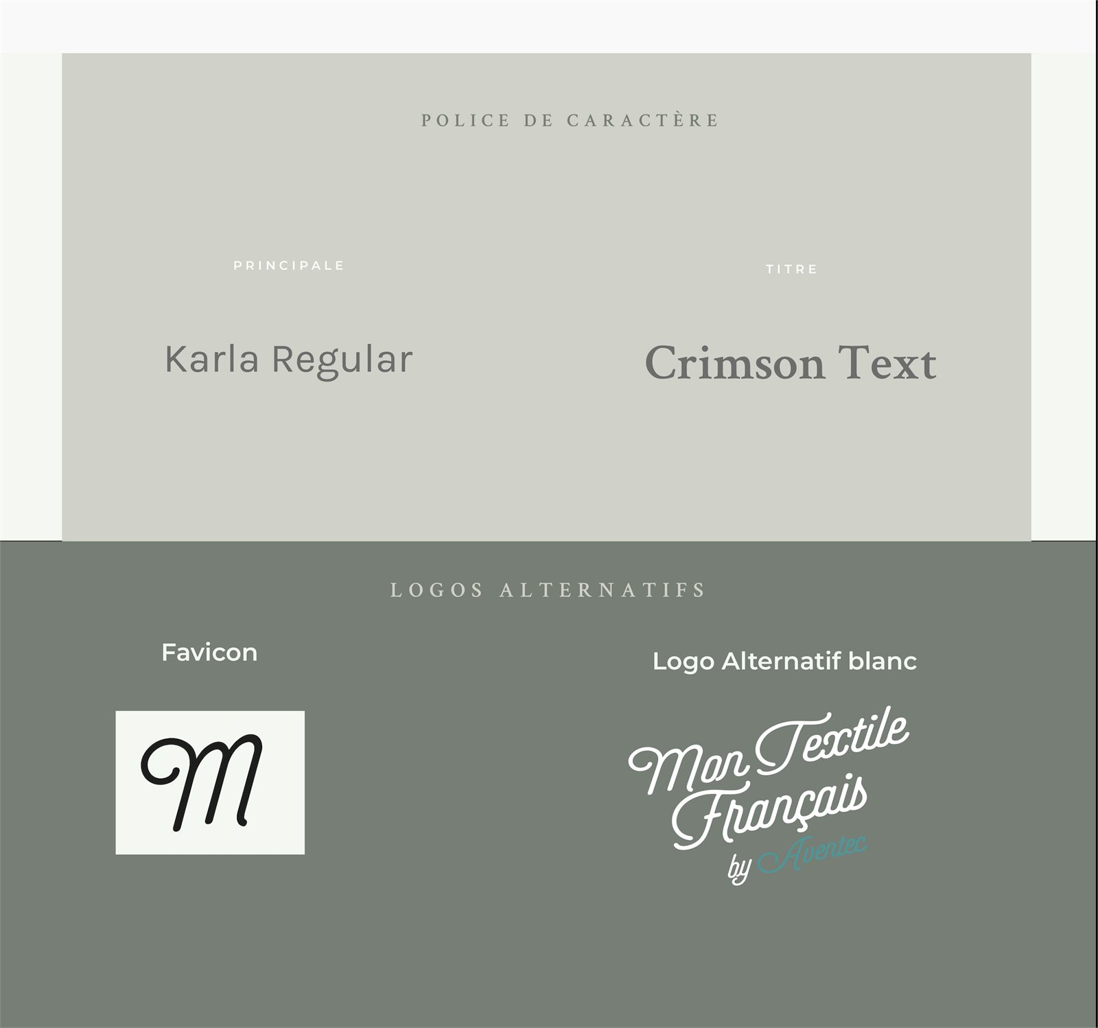 Typographies Karla et Crimson Text, favicon et logos alternatifs